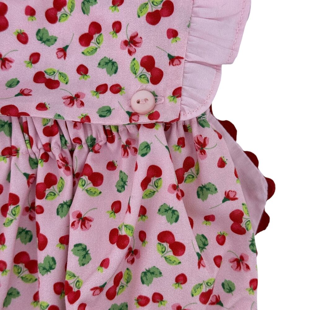Edgehill Collection Pink Cherry Bow Ruffle Romper Baby Girl Size 3 Months - Picture 4 of 8